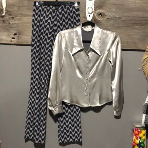 Vintage LeChateau Metallic shirt and silver pants set